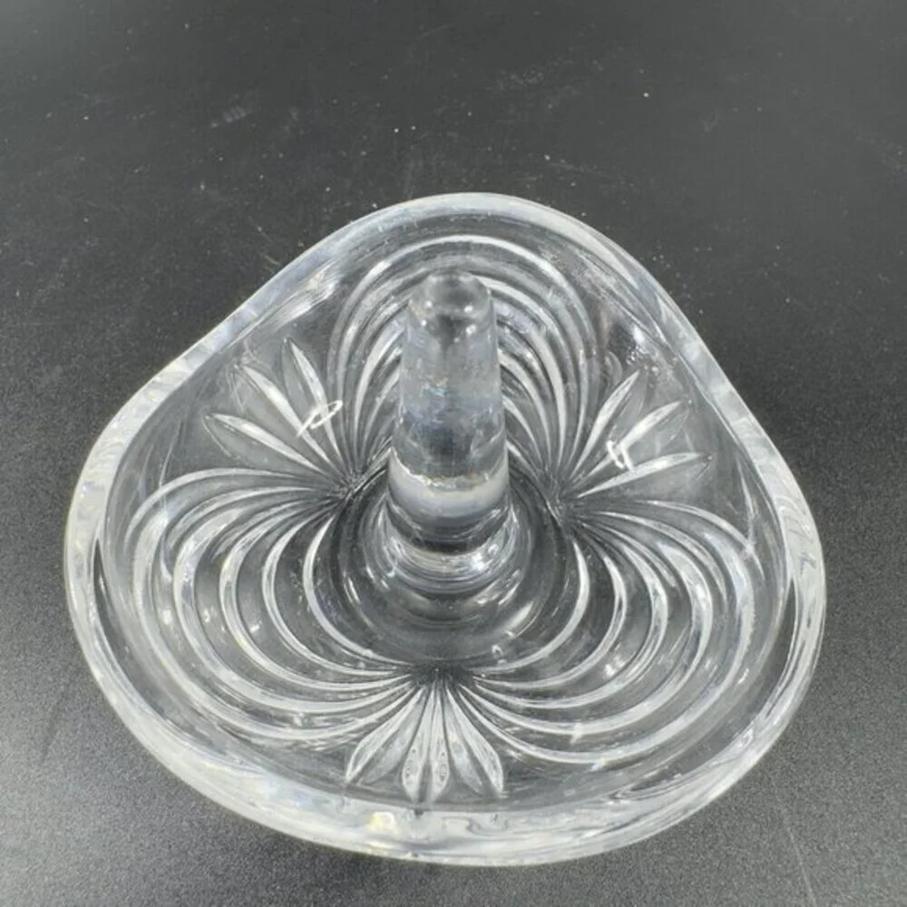 Vintage Clear Crystal Glass Ring‎ Holder Trinket Holder Wish Optic Lines Glass